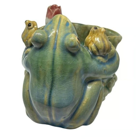 Green Glazed Frog Planter Pot - Picture 3 of 14